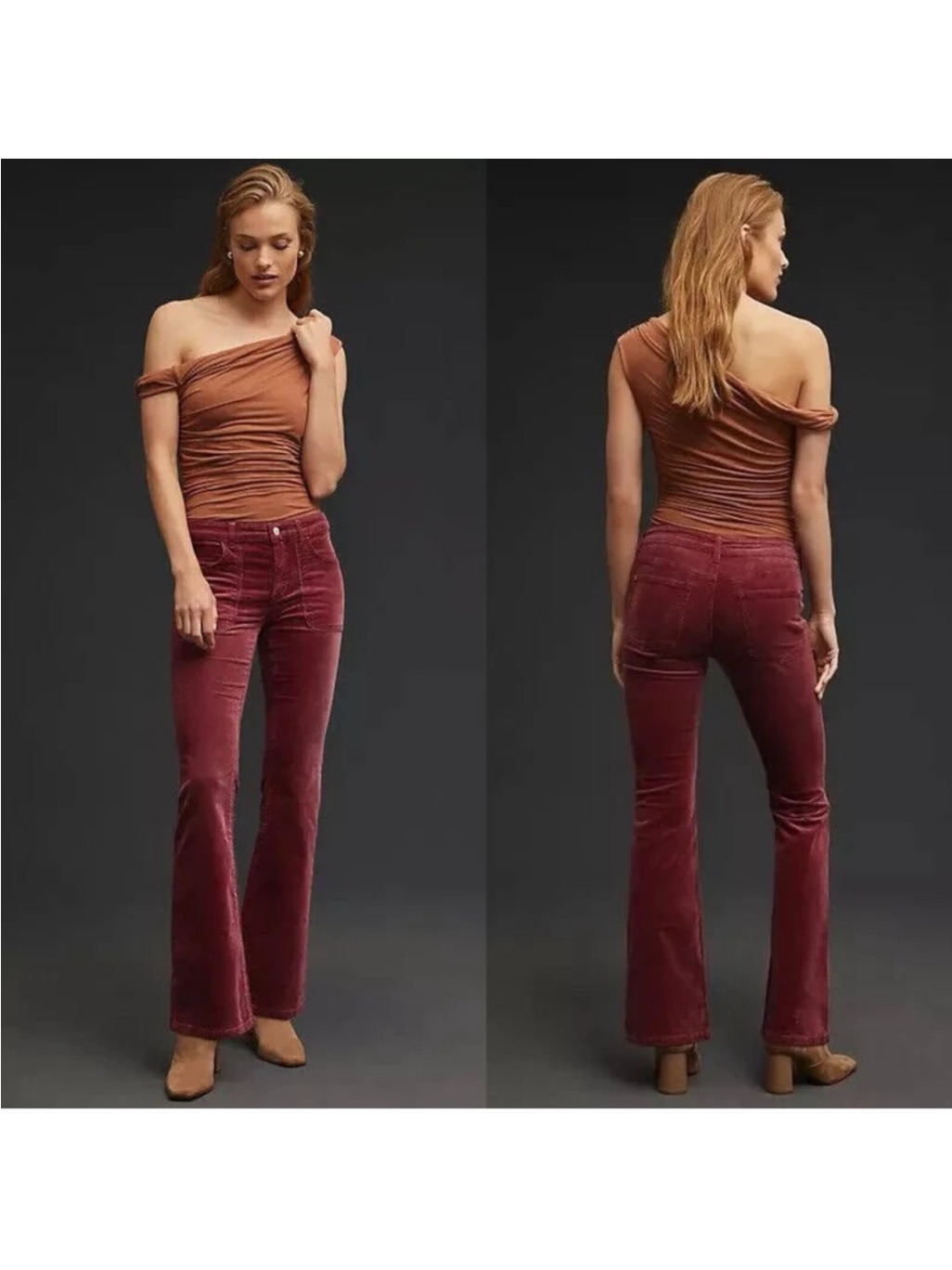 Anthropologie Pilcro Jeans 27 The Icon Flare Corduroy Jeans Wine Burgundy